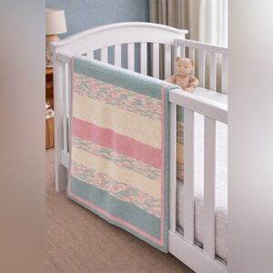 Pastel Striped Crochet Throw Blanket - Pink, Cream & Aqua